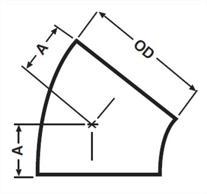 Picture of 45 DEGREE ELBOW  WELD  LESS TANGENTS  T316L 3A