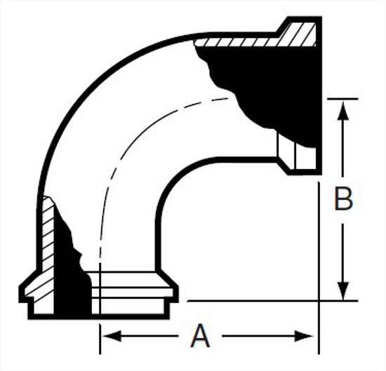 Picture of 90 DEGREE ELBOW  ONE END E14WI  OTHER E15WI  T304 3A