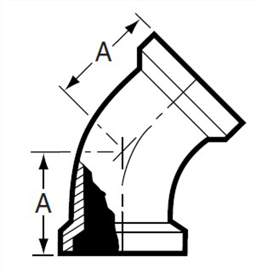 Picture of 45 DEGREE ELBOW  BOTH ENDS E15WI  T316L 3A