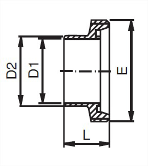 Picture of DIN 100 THREAD X 4.0 INCH WELD FERRULE  T316  MALE