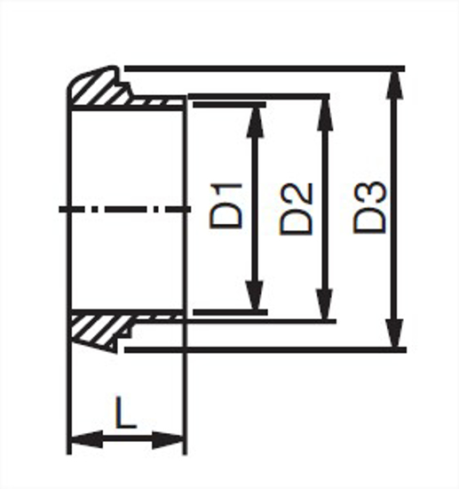 Picture of DIN 75 PLAIN X 3.0 INCH WELD FERRULE  T316L  FEMALE