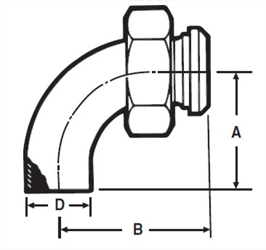 E2F - Weld X Plain BS w/13H Nut 90 Degree Elbow