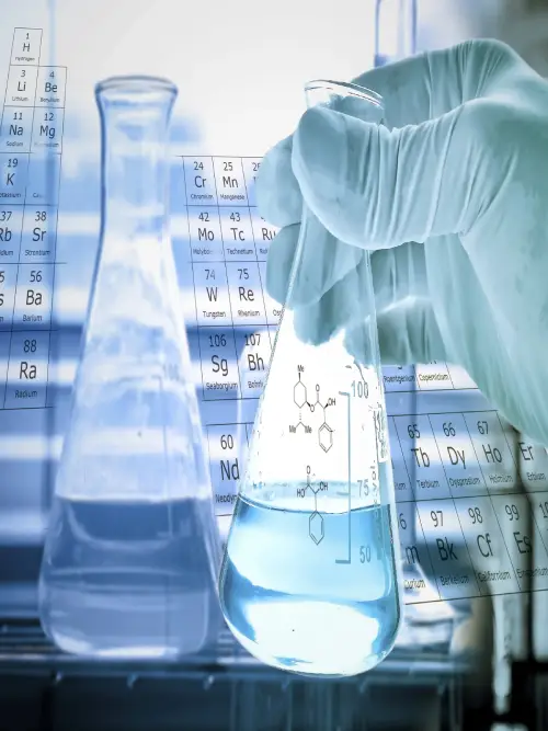 Chemicals in flasks